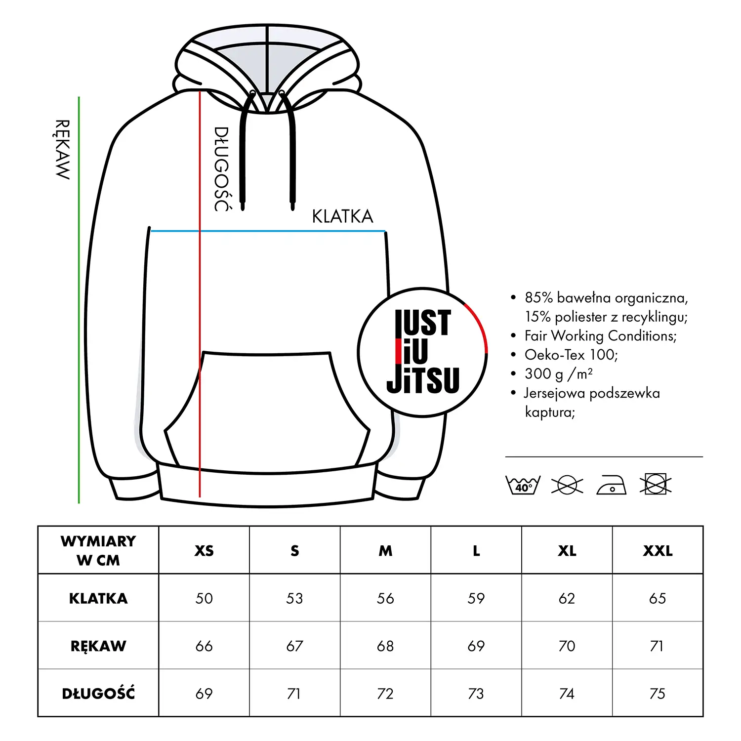 bluzy bjj crema tabela wymiarow BJJ sweatshirt “TYPE 1” Crema - Just Jiu Jitsu