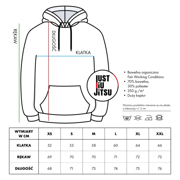 Jiu Jitsu Hoodie - size chart